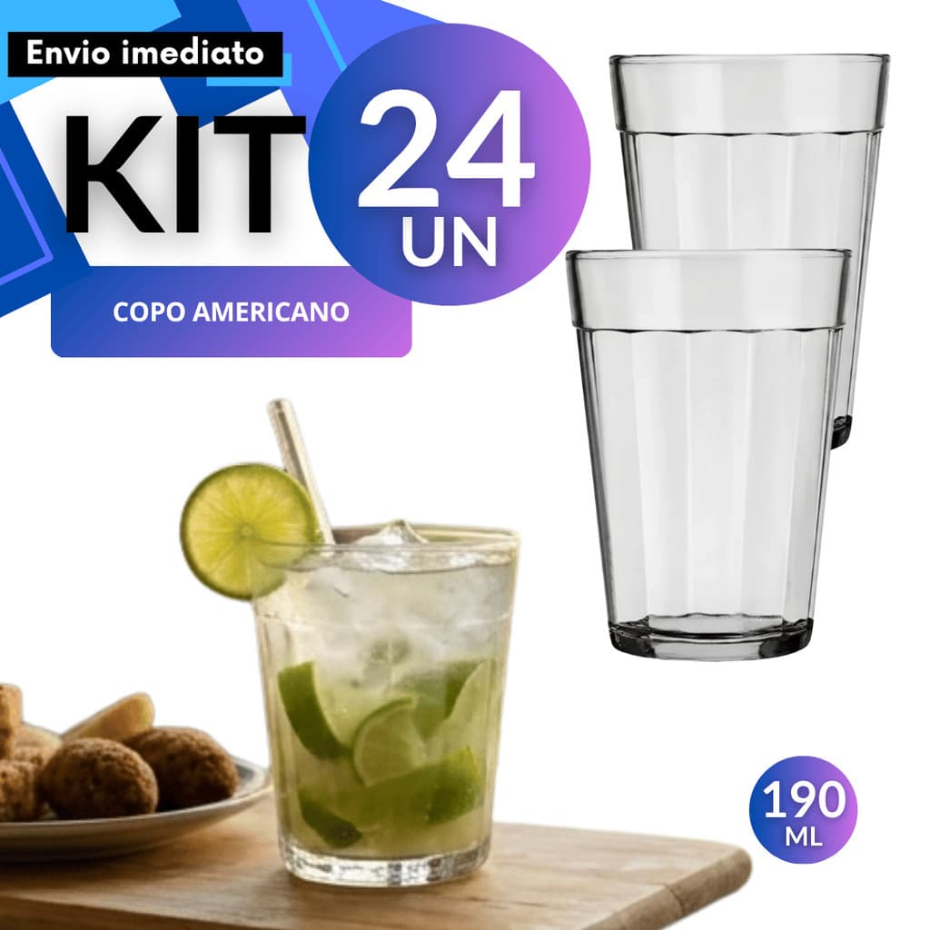 Jogo 48/24 Copo Americano 190ml Nadir Vidro Original Bar Boteco Restaurante Lanchonete Café com Leite Cerveja Caipirinha