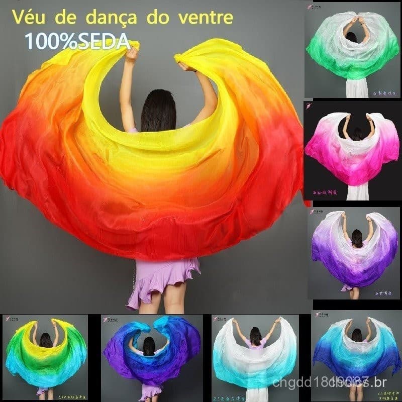 Véu de dança do ventre 100% seda, comprimento é de 2,5m, lenço