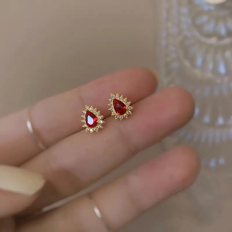 S925 prata esterlina vermelho zircão brincos simples moda jóias senhoras presente