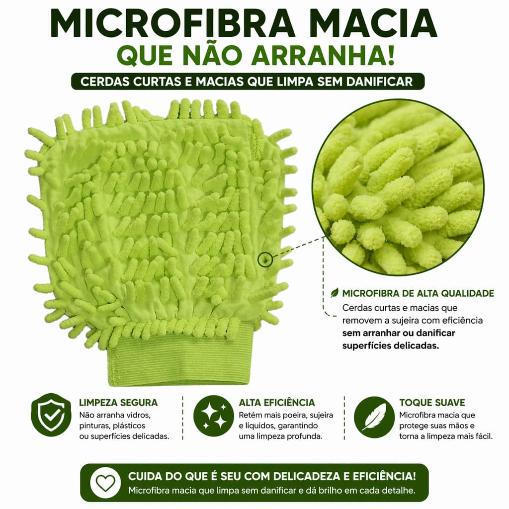 Luva Microfibra de Lavagem Automotiva 2 em 1 – Macia, Não Risca, Multifuncional