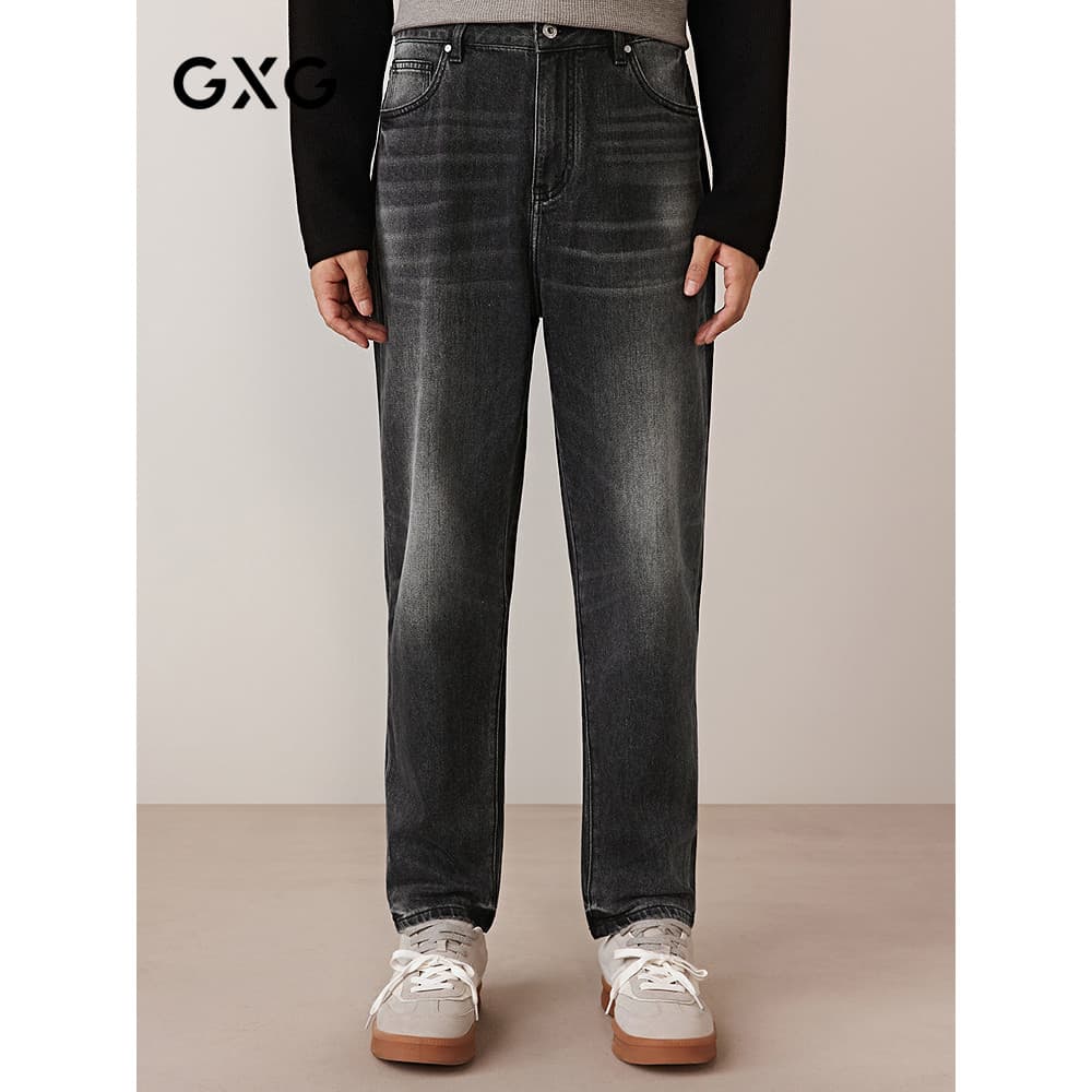 G GXG Calça Jeans masculina cinza escuro lavada Irregular lavada cônica calça combinada outono G24X053034