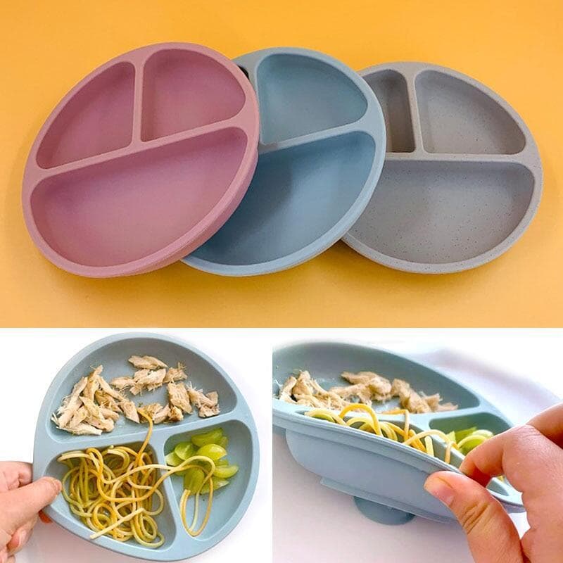 Prato de Silicone com Sucção para Bebês / Pratos Infantis com Sucção para Treinamento de Alimentação / Utensílios de Mes