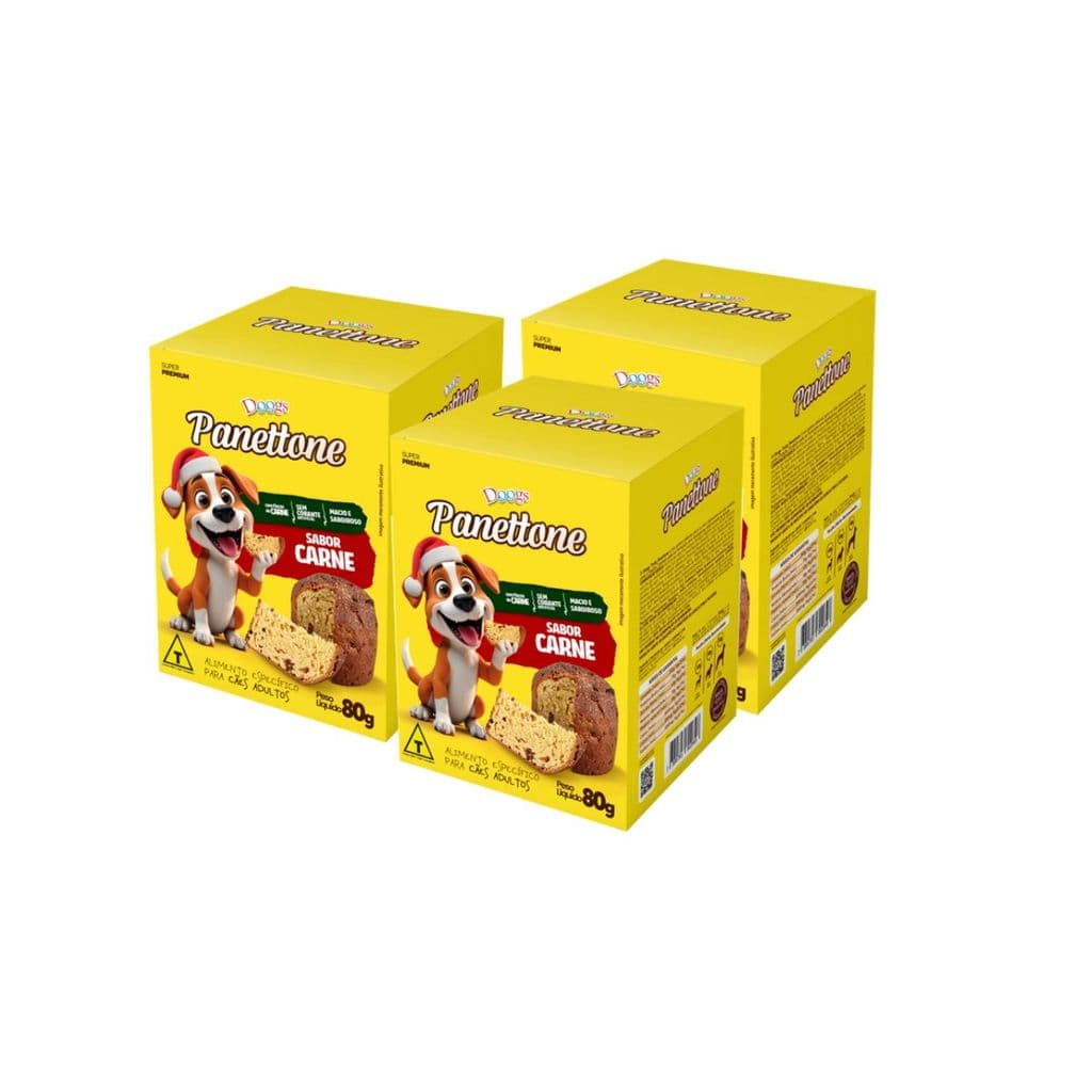 Kit 3 Doogs Panetone Carne 80g - Petisco Natalino para Cães