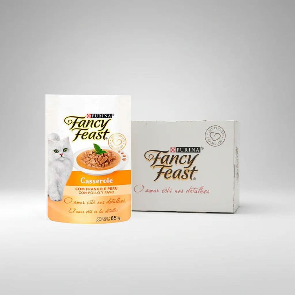 Ração Úmida Fancy Feast Frango Peru Gato Adulto 15 Sachê 85g