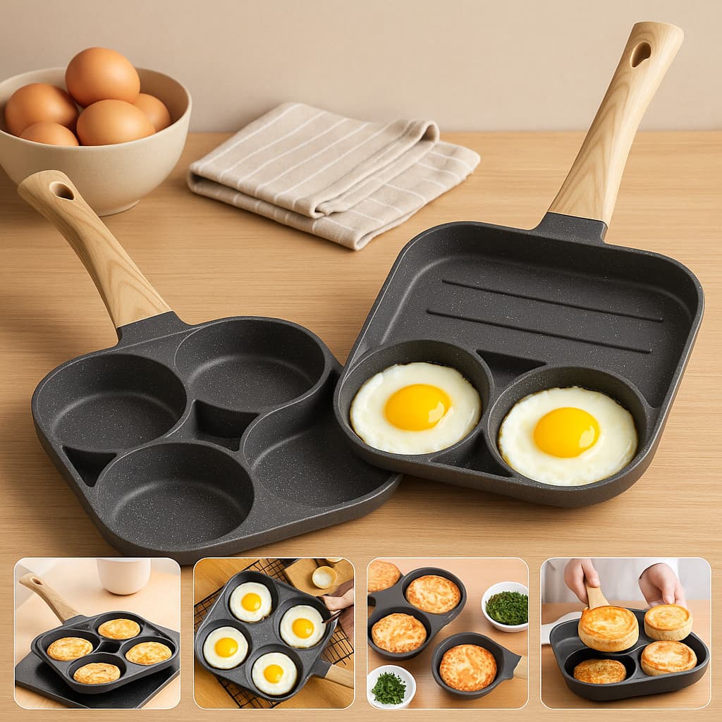 Frigideira Multifuncional Hambúrguer Ovos Omelete Panela Antiaderente Com Alça De Madeira - BESTMIX