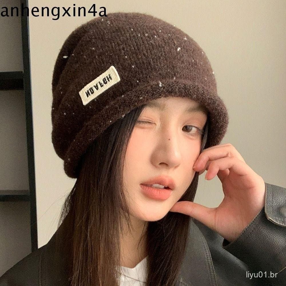 Chapéu Pulôver De Inverno ANHENGXIN , Gorros De Lã Modernos E Respiráveis , De Malha Estilo Coreano À Prova De Frio Vint