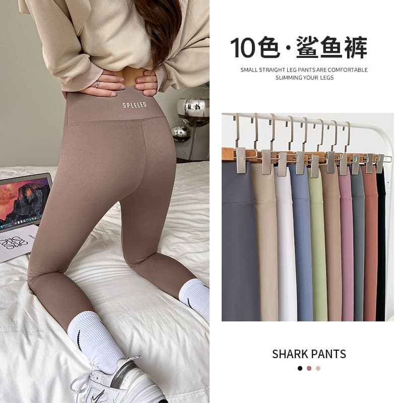 Calças de tubarão coloridas até o tornozelo outono inverno cintura alta abdômen-estreito Leggings de Fitness uso externo