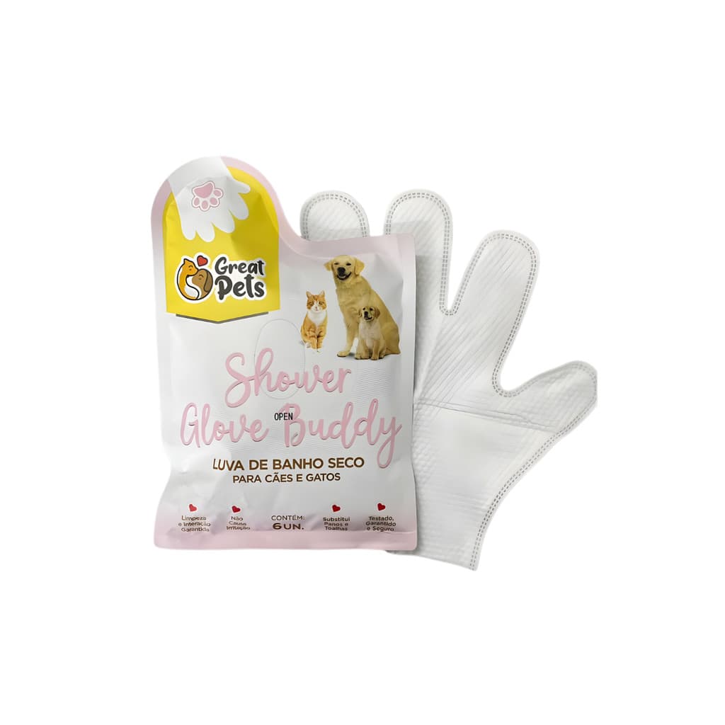 Luva de Banho Seco para Cães e Gatos Clean Buddy Great Pets