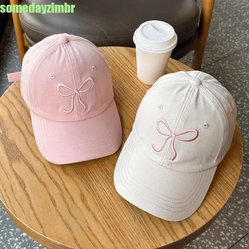 SOMEDAYZL0M Boné De Beisebol Com Laço , Chapéu Bordado Ajustável De Algodão , Feminino Estilo Coreano Doce
