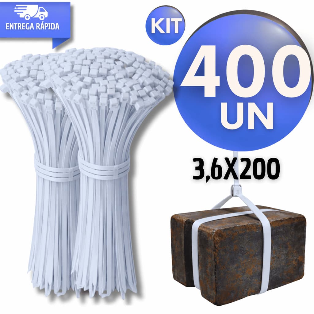 Conjunto Abraçadeiras de Nylon Brancas Cinta Plástica Fita Hellermann Lacre 3,6x200mm Multiuso Praticidades