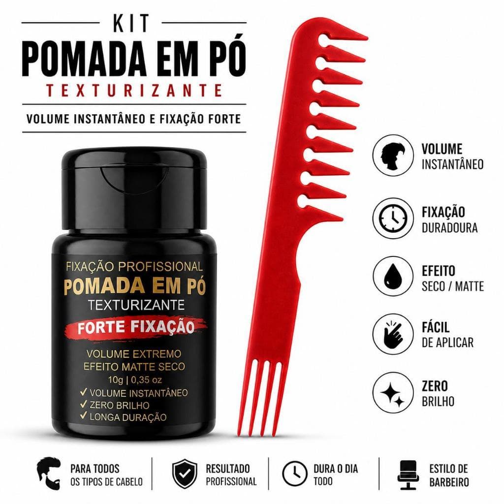 Pomada modeladora em Pó  ALPE Texturizante e  Pente jacaré para Cabelo (cores aleatória)