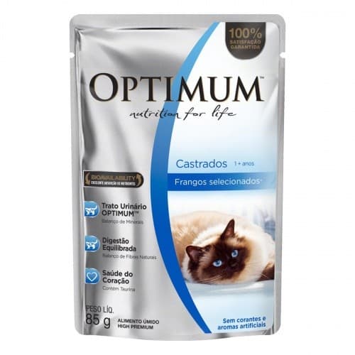 Ração Úmida Optimum Sachê para Gatos Adultos Castrados sabor Frango 85g