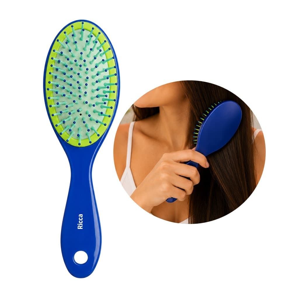 Escova Desembaraçante Almofadada Oval Ricca Midi Colors Cerdas Flexíveis