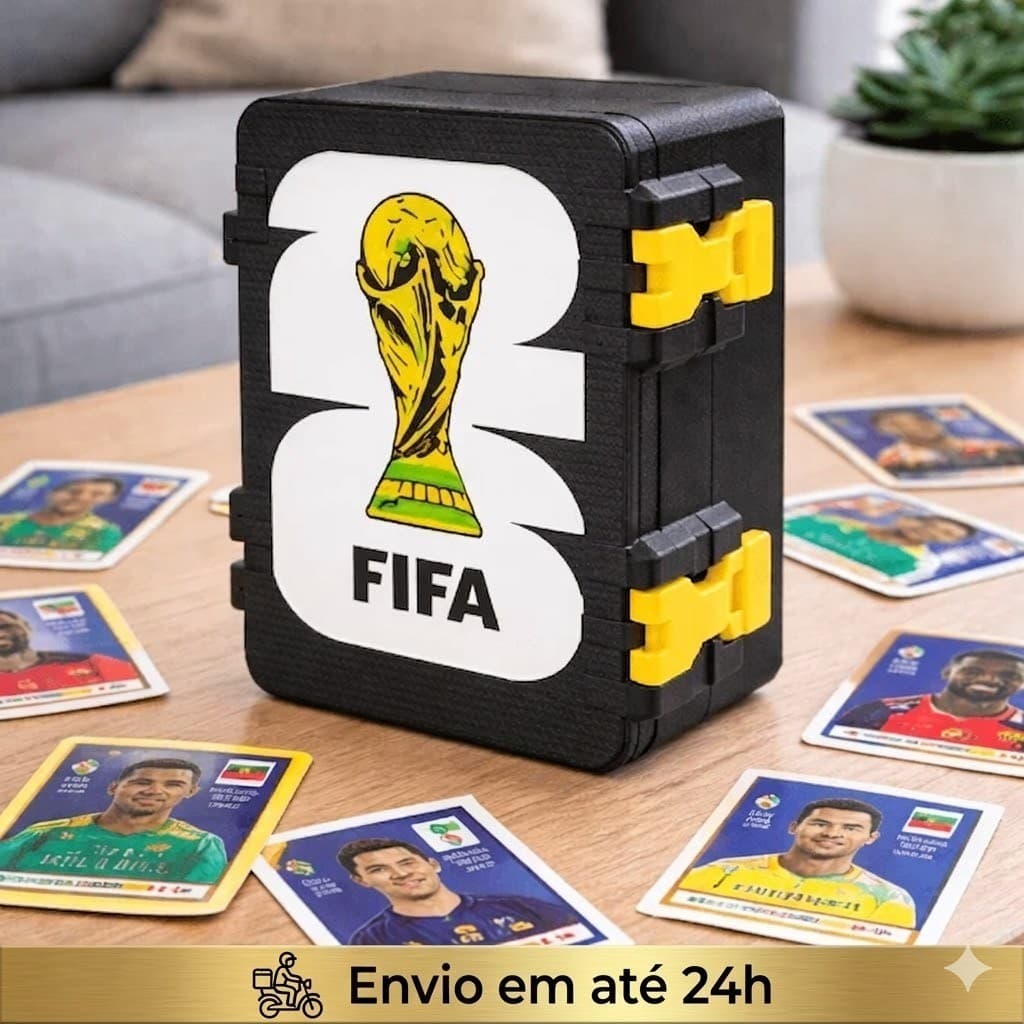 Porta Figurinhas Copa Do Mundo Caixa Maleta Organizadora 3D Texturizada Carbono, Ladrilho, Brilhante