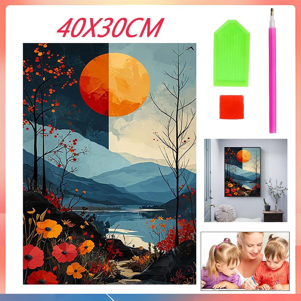 Pintura diamante DIY de paisagem de 40x30cm pode ser usada para decoração