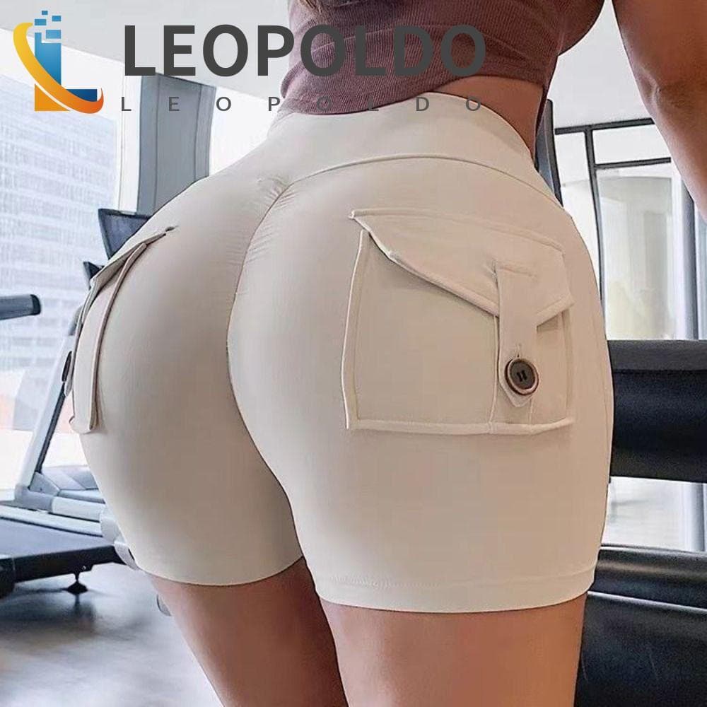 Shorts De Ginástica Com Bolso LEOPOLDO , Ioga De Cintura Alta Para Mulheres Push Up Pêssego
