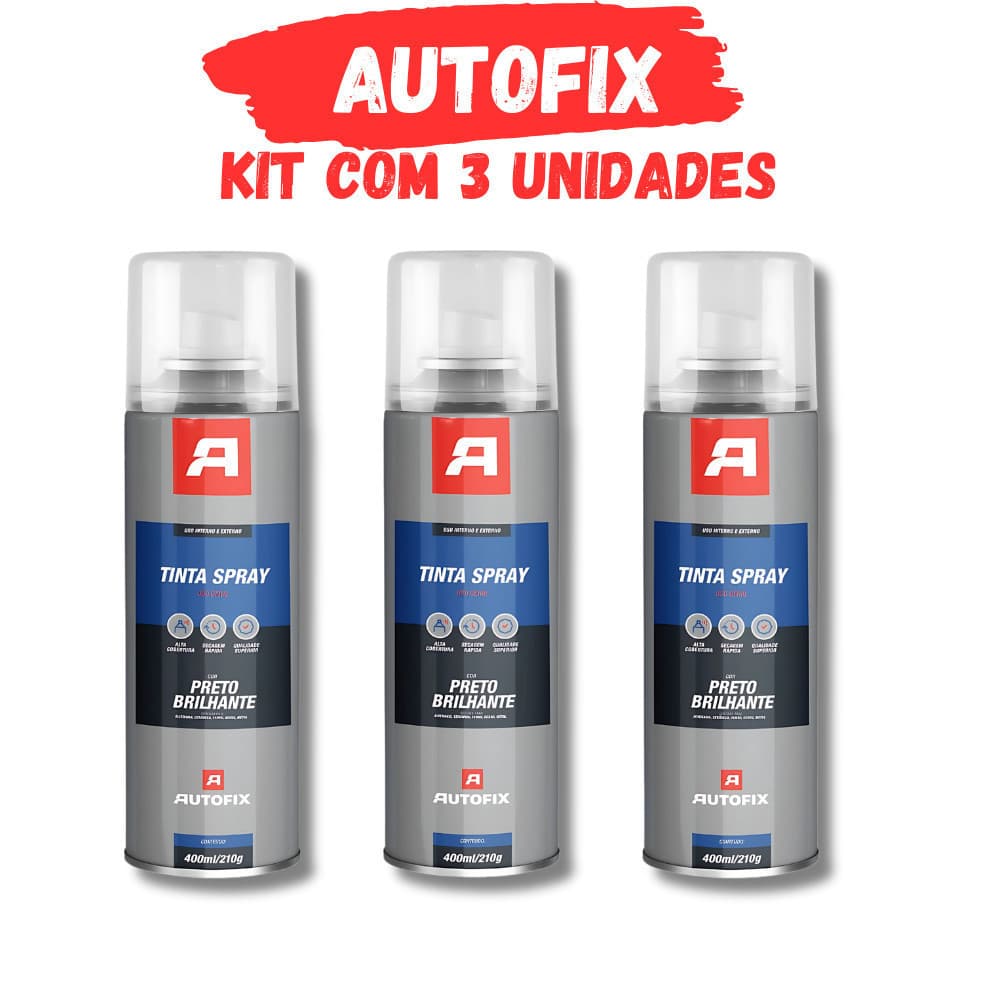 Kit 3 Tinta Spray Uso Geral 400ml - Preto Brilhante Ok