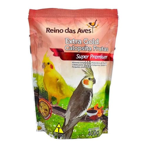 Reino Das Aves Ração Extra Gold Calopsitas Frutas 400g - ração premium