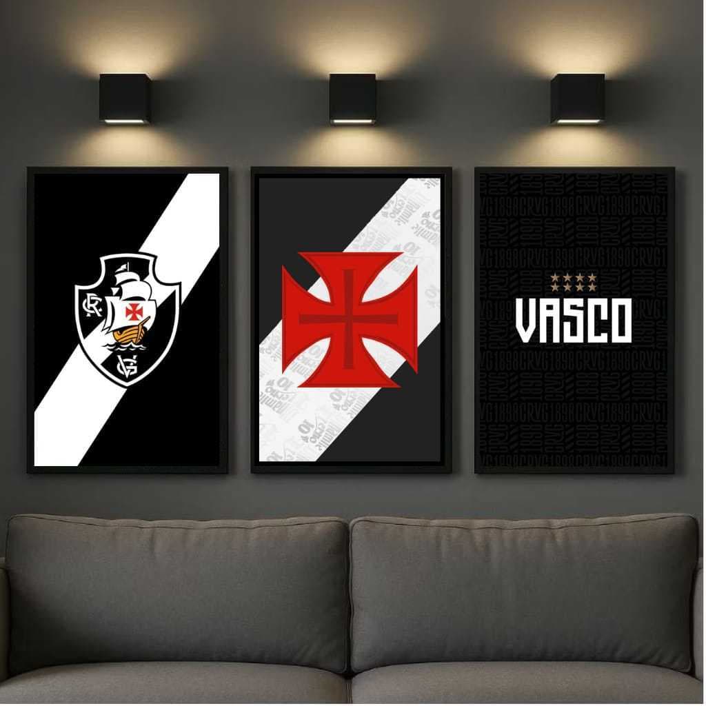 Kit 3 Quadros Vasco da Gama Escudo Cruz de Malta Arte Futebol