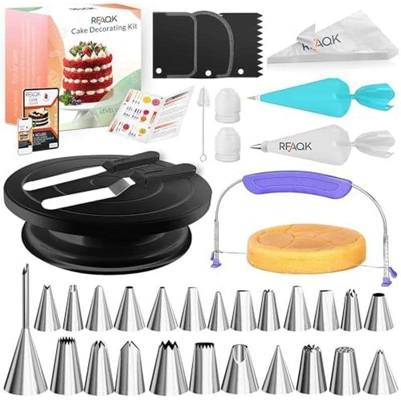 Kit De Decoração De Bolo RFAQK 200 Unidades Com Mesa Giratória Para & amp ; Nivelador , Suprimentos De Cozimento Present
