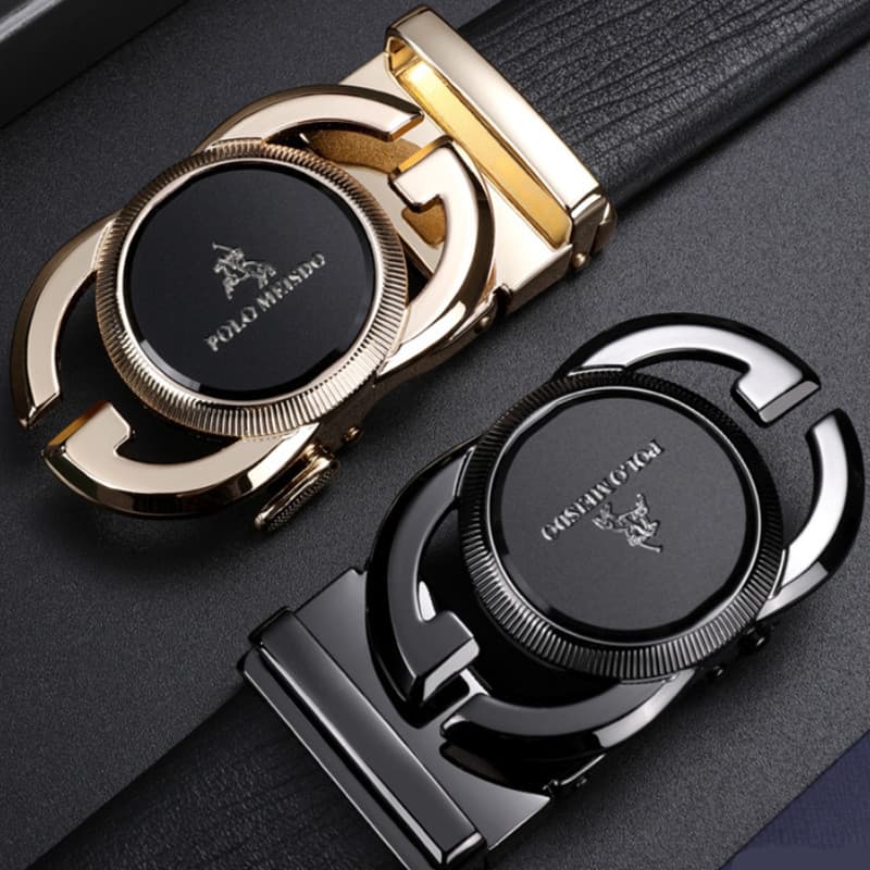 Paul Messide cinto britânico masculino com fivela automática, estilo empresarial, primeira camada de couro, calças para