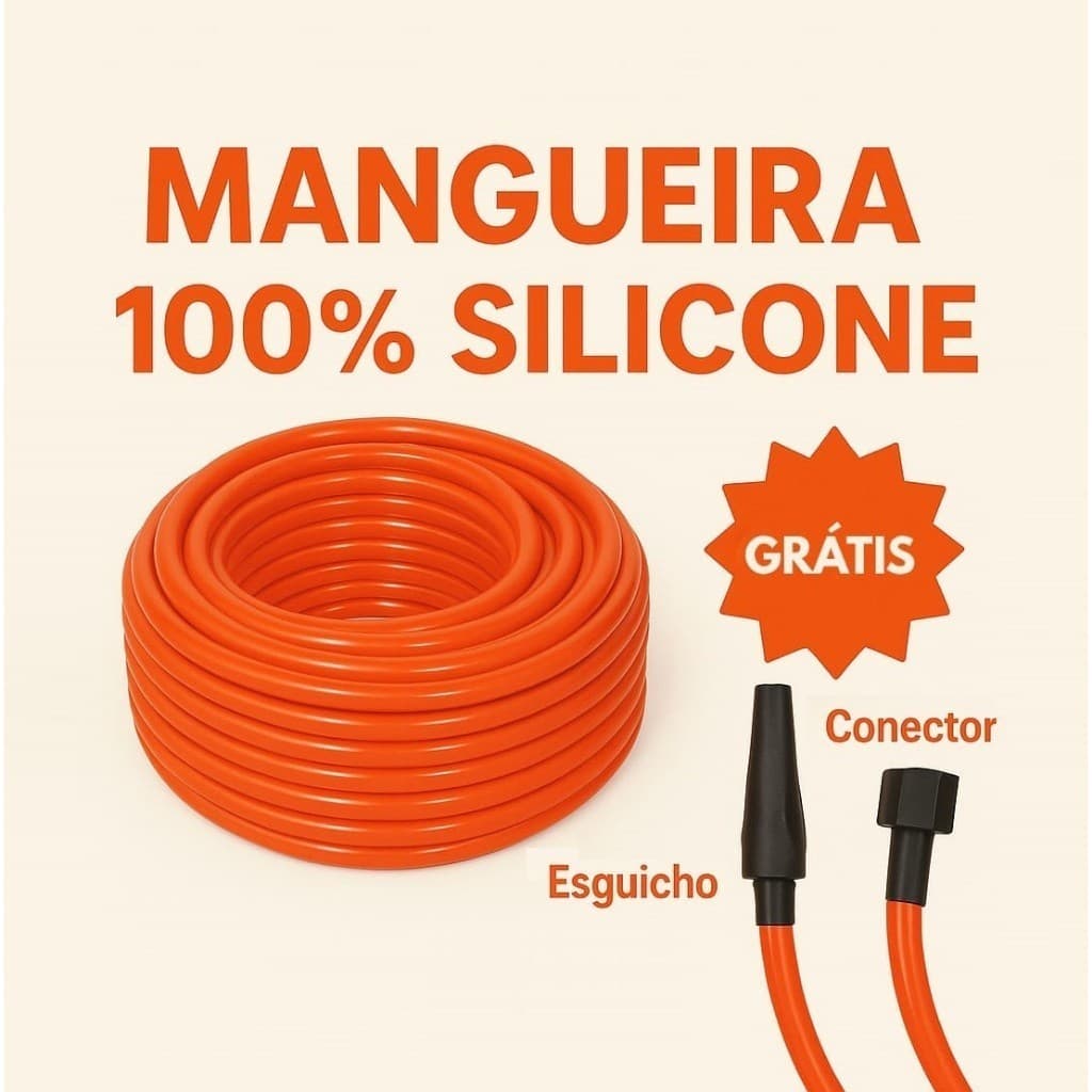 Mangueira De Jardim 1/2 Silicone Flexível Reforçada + Esguicho Grátis - Não Dobra 100% Durável