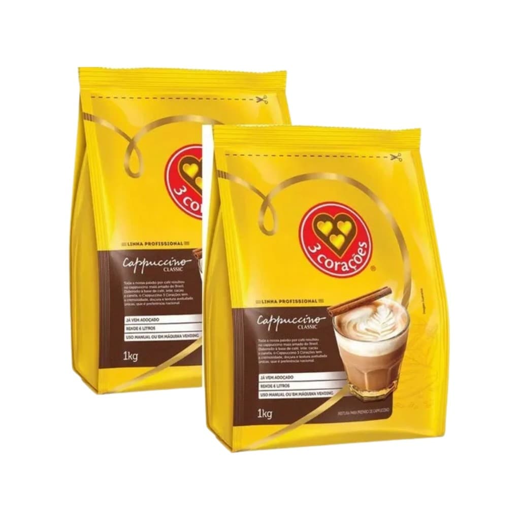 Kit 2 Cappuccino 3 Corações Clássico Máquinas Vending 1KG