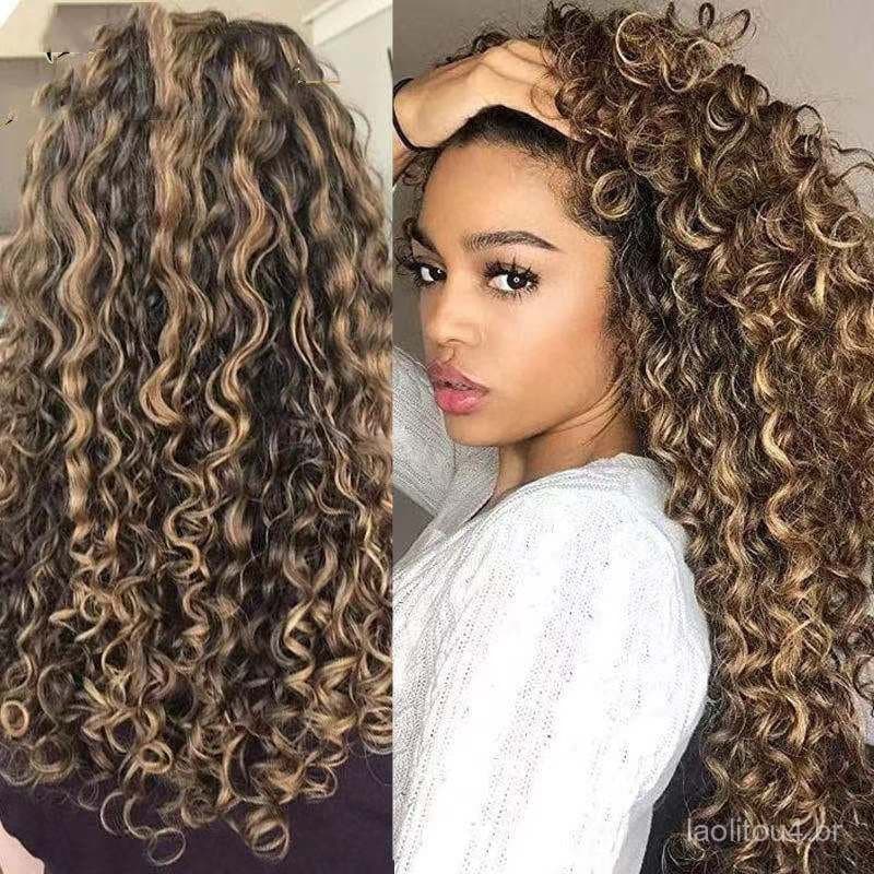 Peruca africana longo cabelo encaracolado senhoras fibra química seda fofo pequeno encaracolado