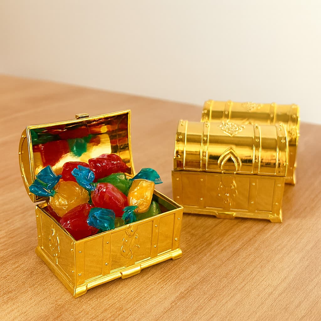 Kit 6-24 Baú do Tesouro Ouro/ Prata Lembrancinha Pirata Plástico