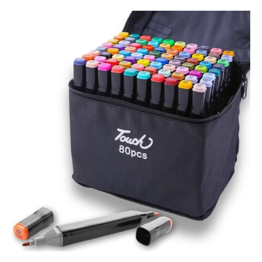 Estojo 24-60-80 Canetinhas Marcadores Marca Texto Ponta Dupla Fino para Colorir pintar brincar aquarela