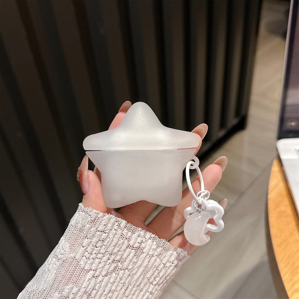 Para AirPods 4 pro3 2025 Capa Luminosa Fofa Estrela Cinza Gelo Com Pingente 1/2 pro 2 3 Protetora De Fone De Ouvido Sem