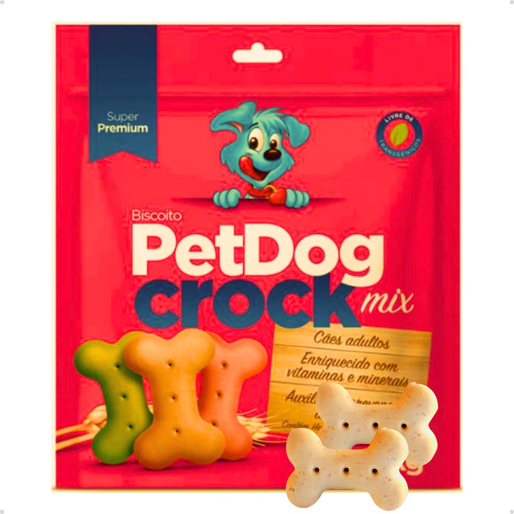 Biscoito Petisco para Cachorro PetDog Crock Super Premium Todas as Raças 1 Kg