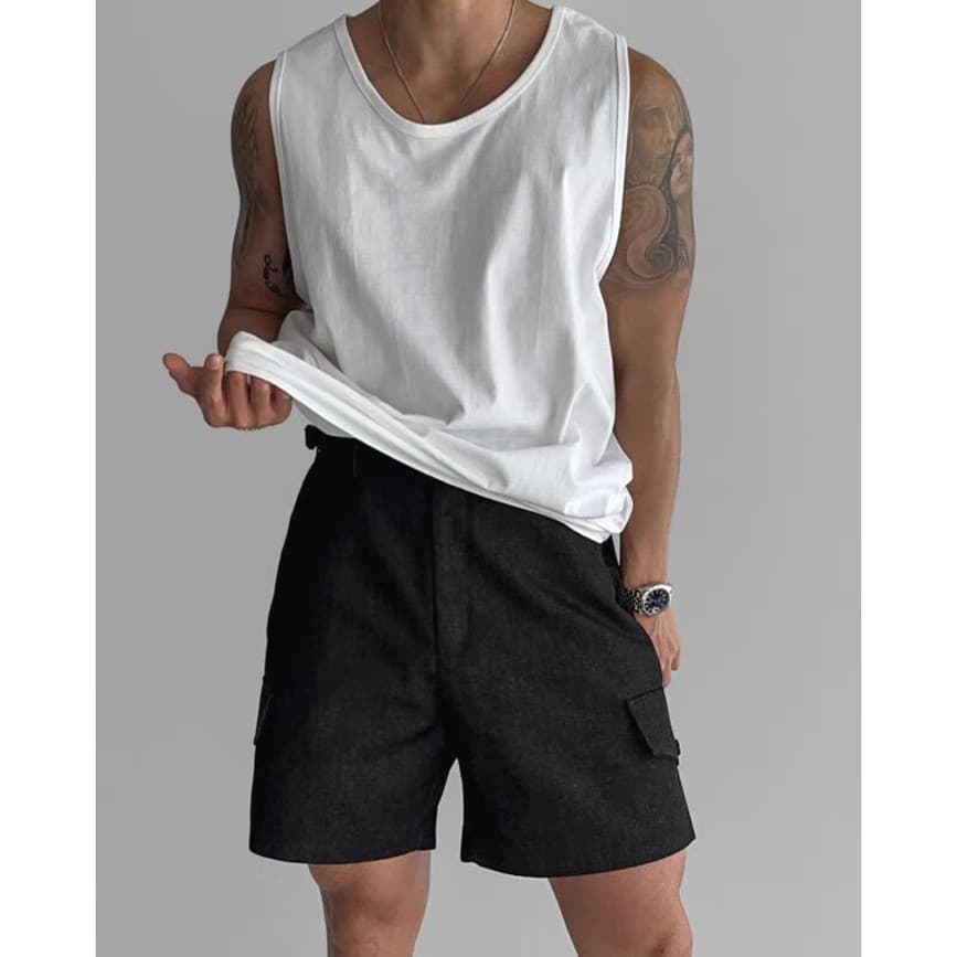 Estilo americano puro algodão colete masculino High-End baixo-pescoço solto sem mangas camiseta treinamento de Fitness e