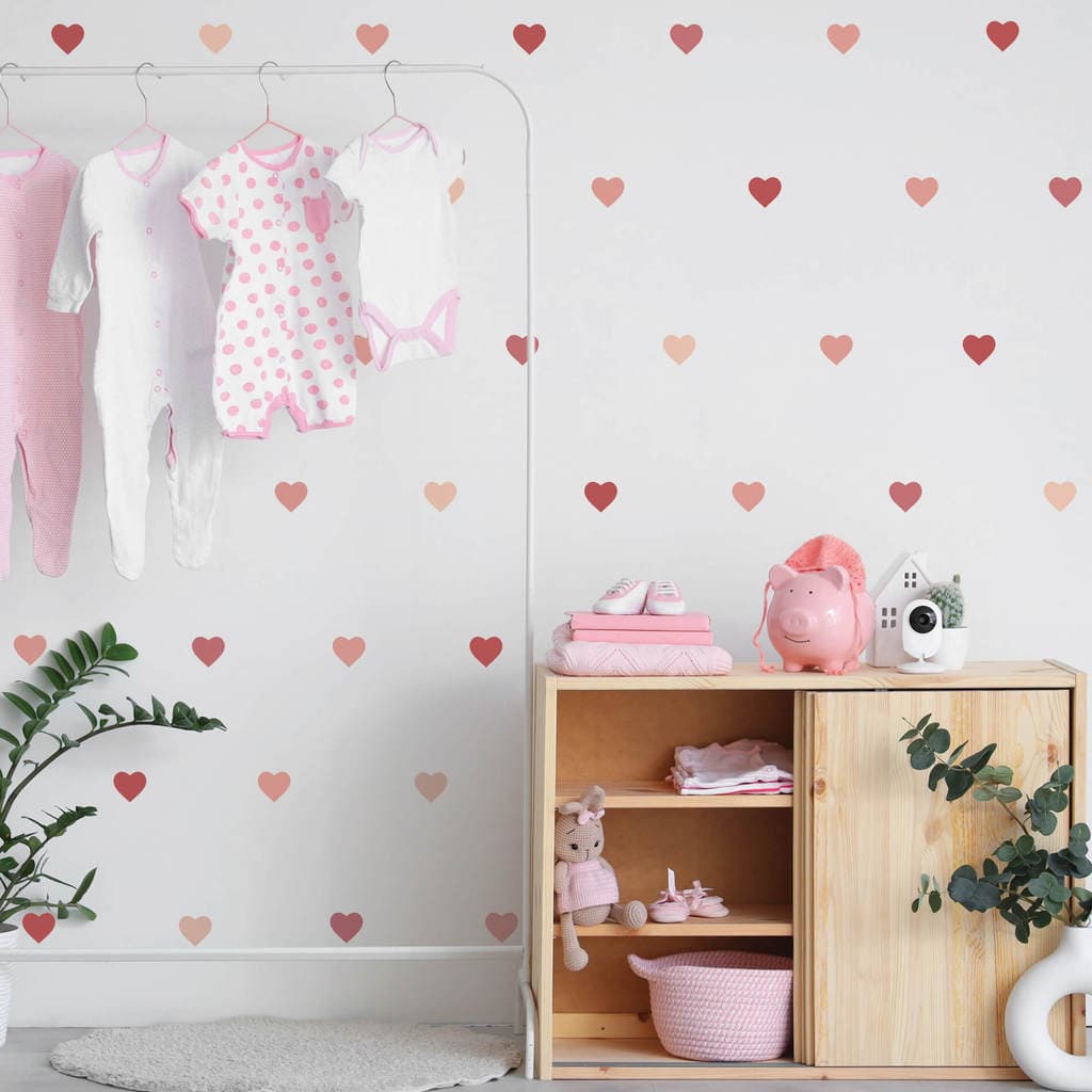 Adesivo de Parede Infantil Corações Tons Rosê  - 45 adesivos