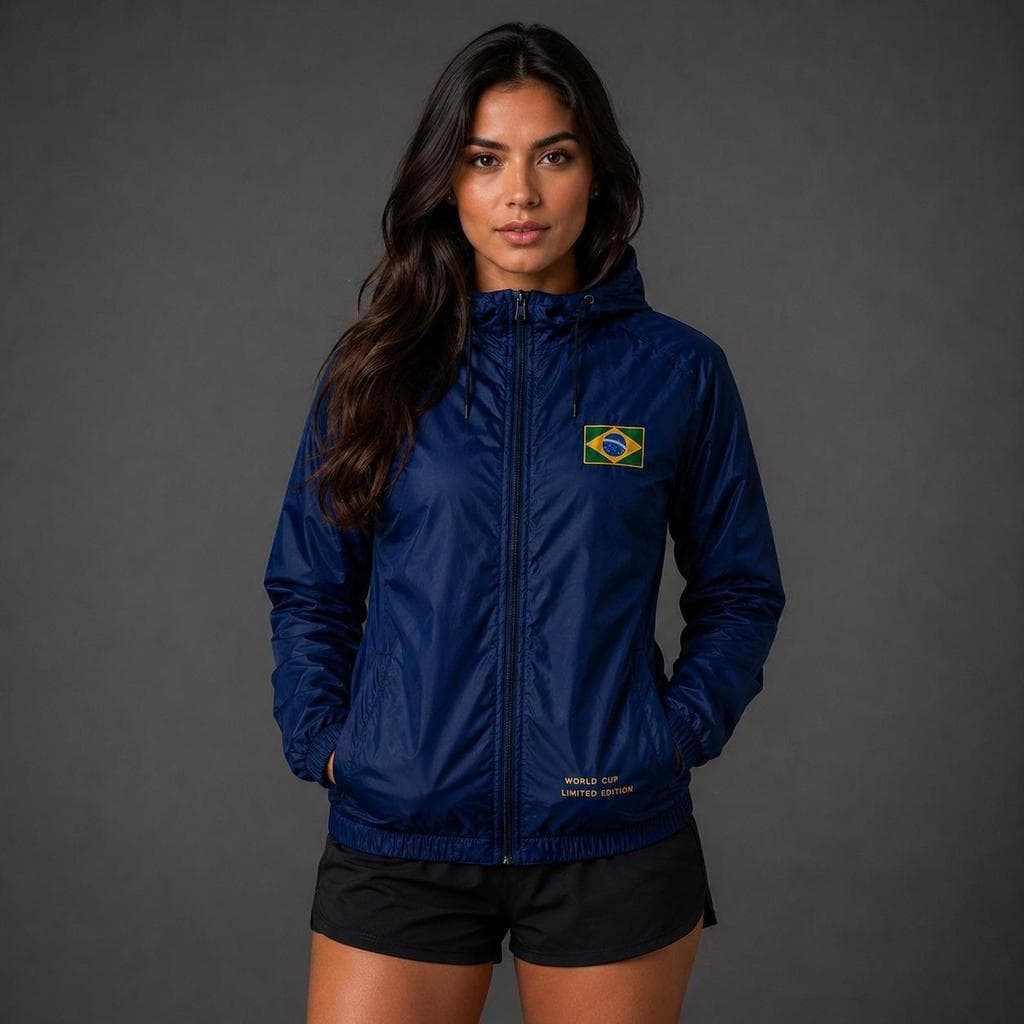 Jaqueta Corta Vento Feminina Brasil Impermeável Leve Seleção Brasileira Copa Do Mundo Futebol Torcida Casual Esportiva