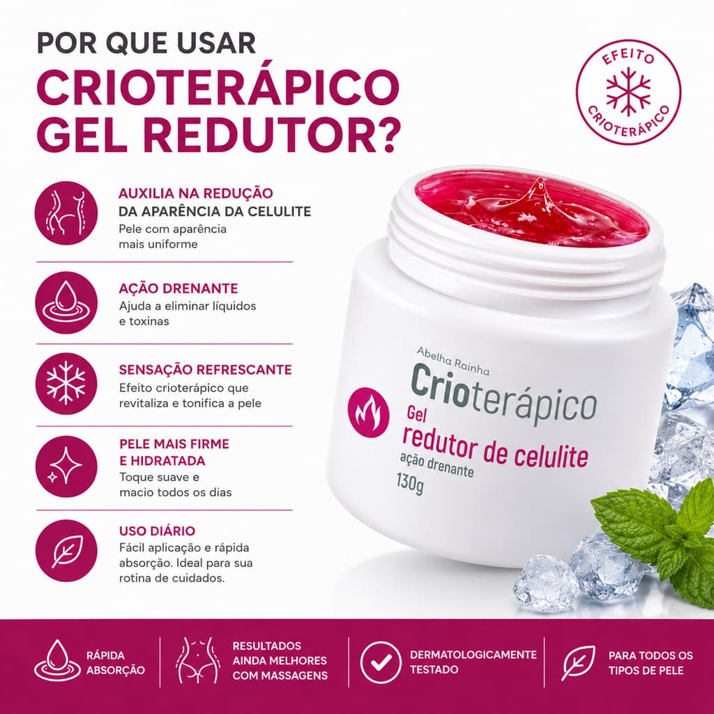 Gel Redutor de Celulite Ação Drenante Crioterápico Abelha Rainha 130g
