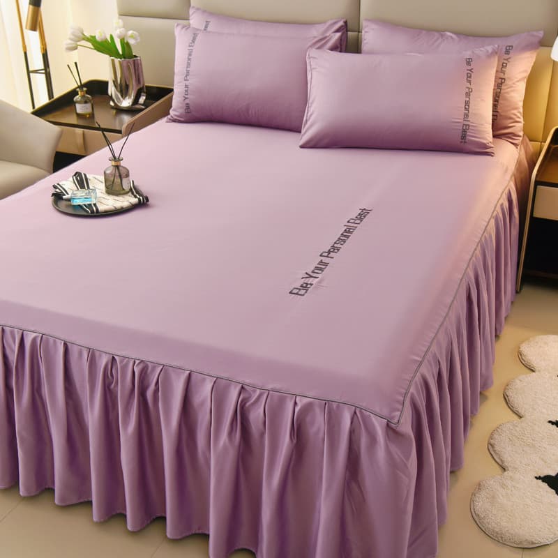 Verão saia de cama de seda gelo 2023 novo estilo High-End estilo princesa roxo colcha capa feio Anti-poeira capa única p