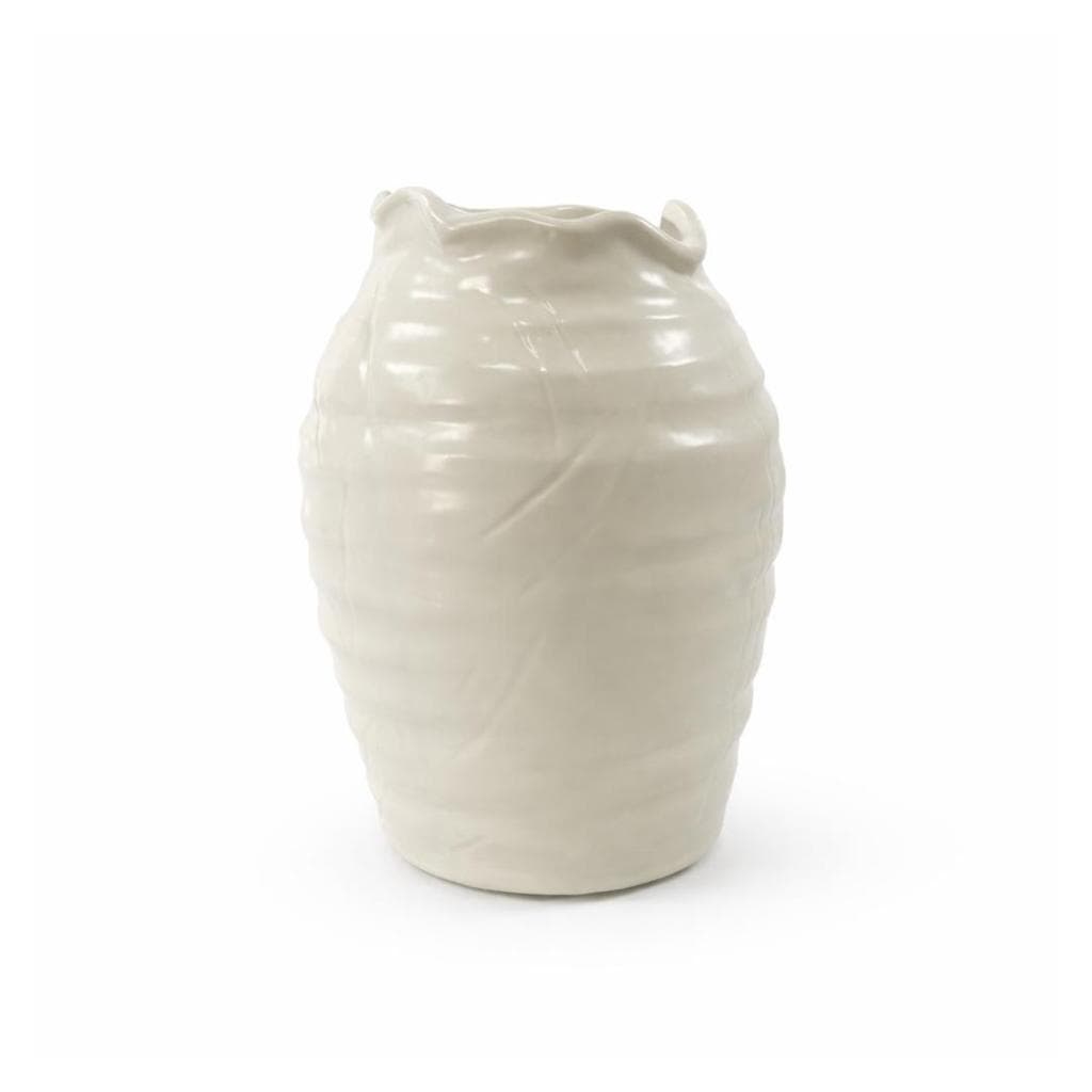 VASO DE CERAMICA TEXTURIZADO COM BORDA ASSIMETRICA BRANCO