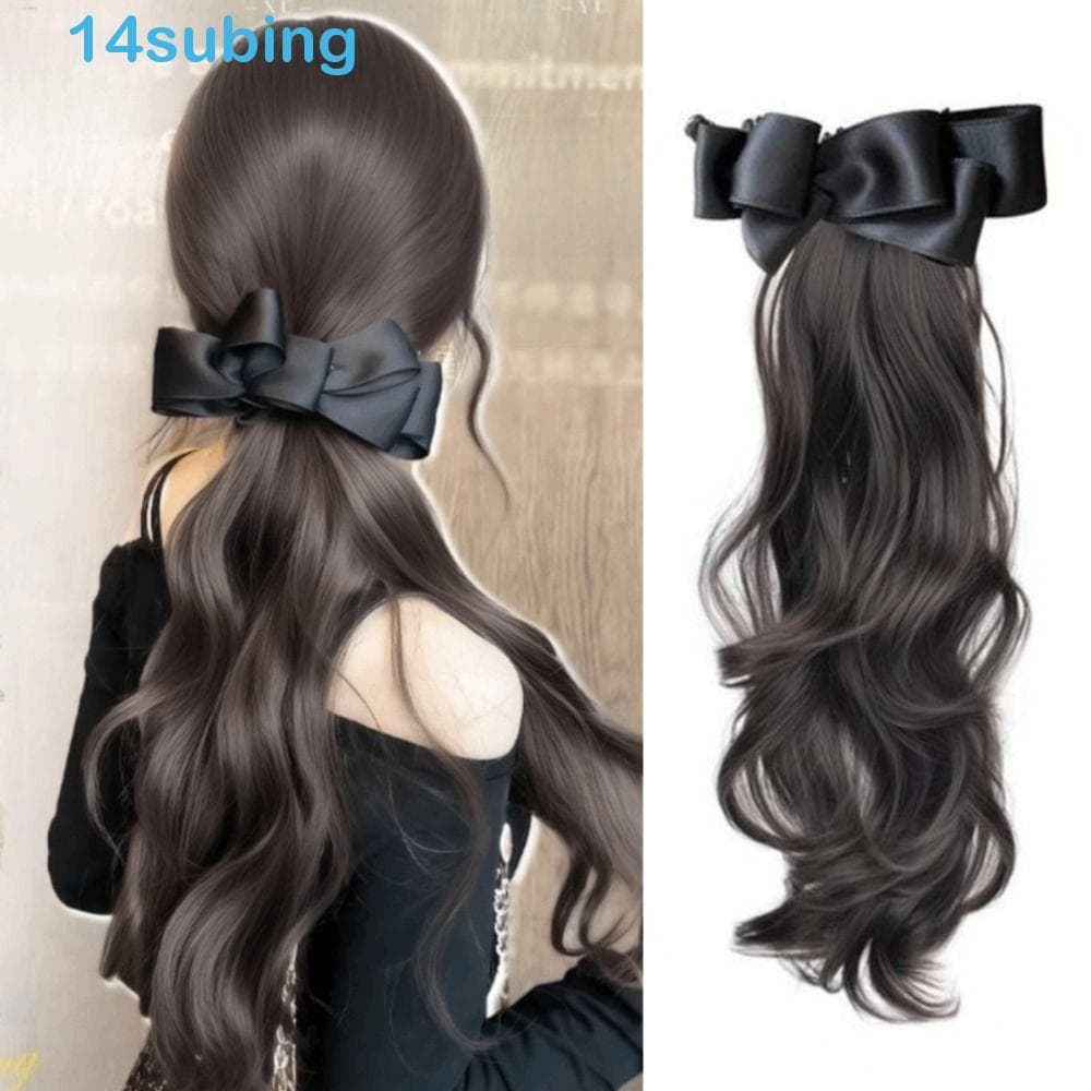 SUBING Cabelo Encaracolado Ondulado , Extensões De Estilo Coreano Peruca De Arco Preto Rabo De Cavalo , Pedaço Fofo