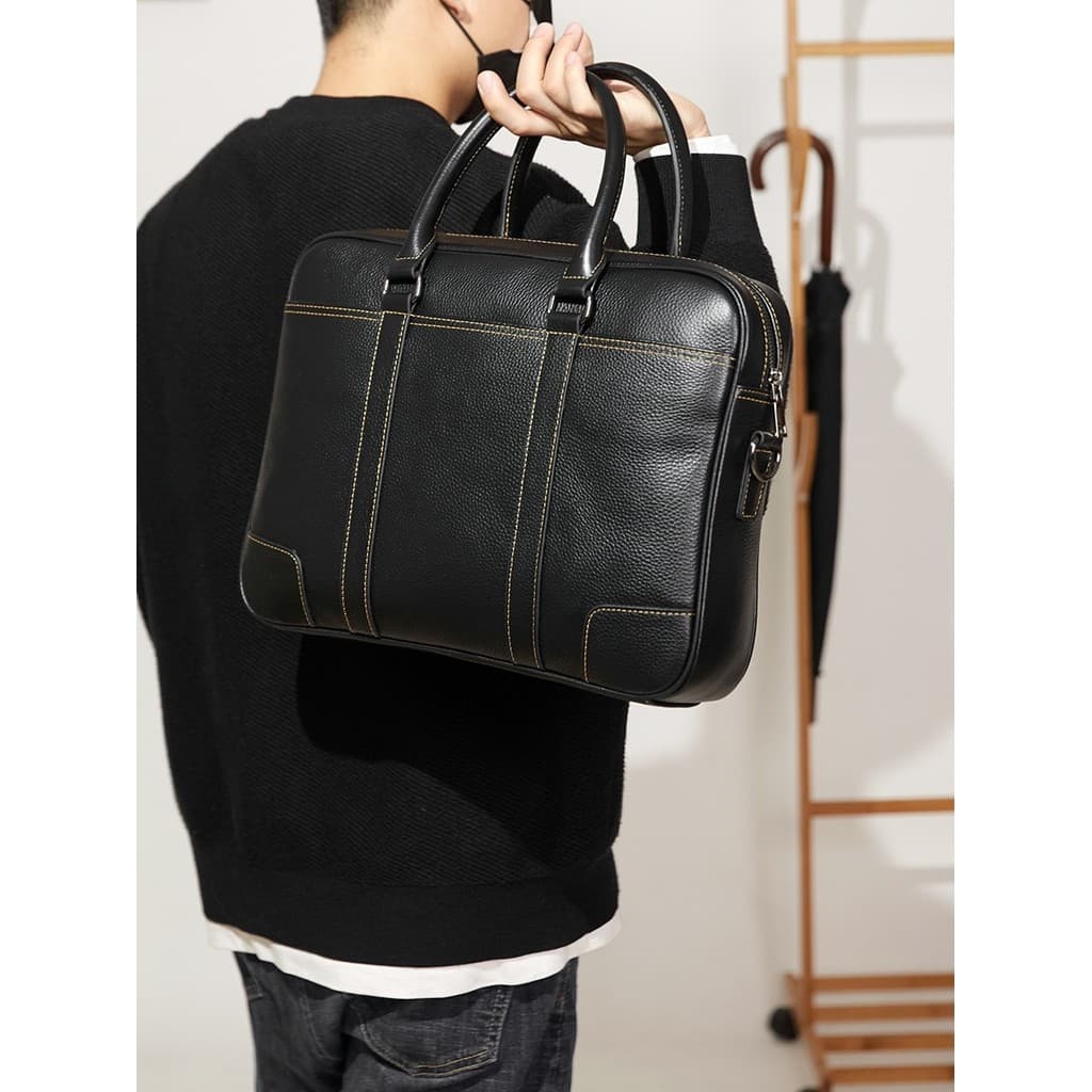 Bolsa masculina de couro genuíno 2026 novo estilo grande capacidade bolsa mensageiro bolsa Casual computador maleta negó