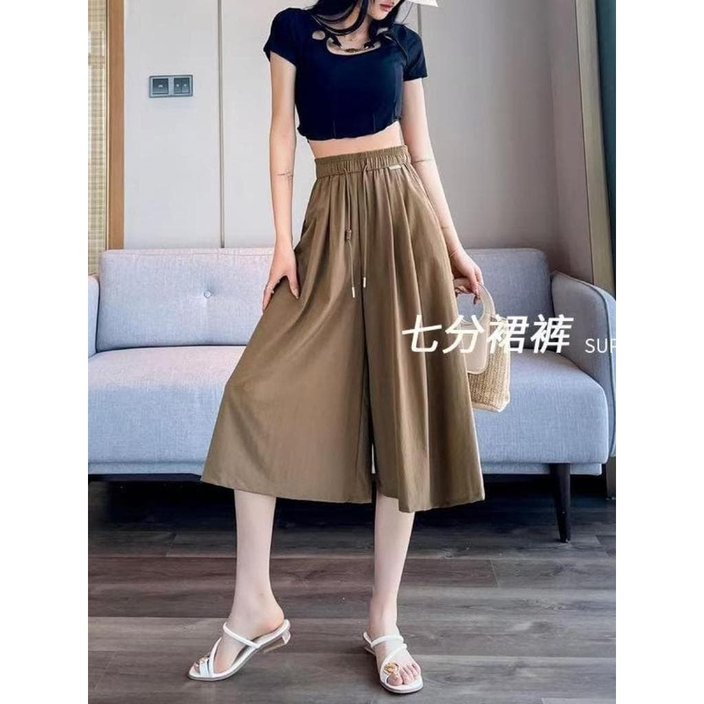 Cropped solto calças de perna larga saia feminina 2026 verão estilo fino moda All-Match Drape mais magro olhar roupas pe
