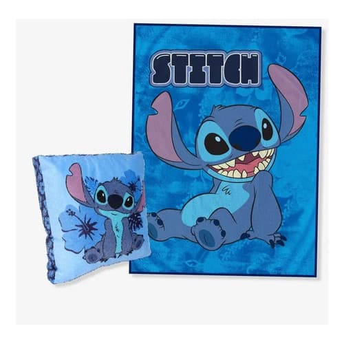 Kit Cobertor Stitch + Almofada Disney Stitch Macia Presente Fofinha Frio Original