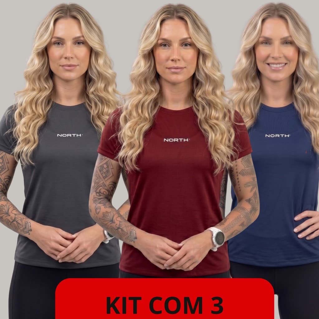 Kit 3  DryFit Feminina Raglan Basico Academia Termica Treino Corrida Ciclismo North