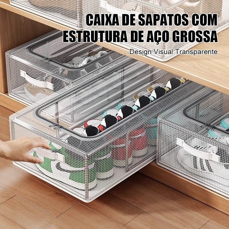 Organizador de Sapatos Premium Dobrável com Janela Transparente e Zíper