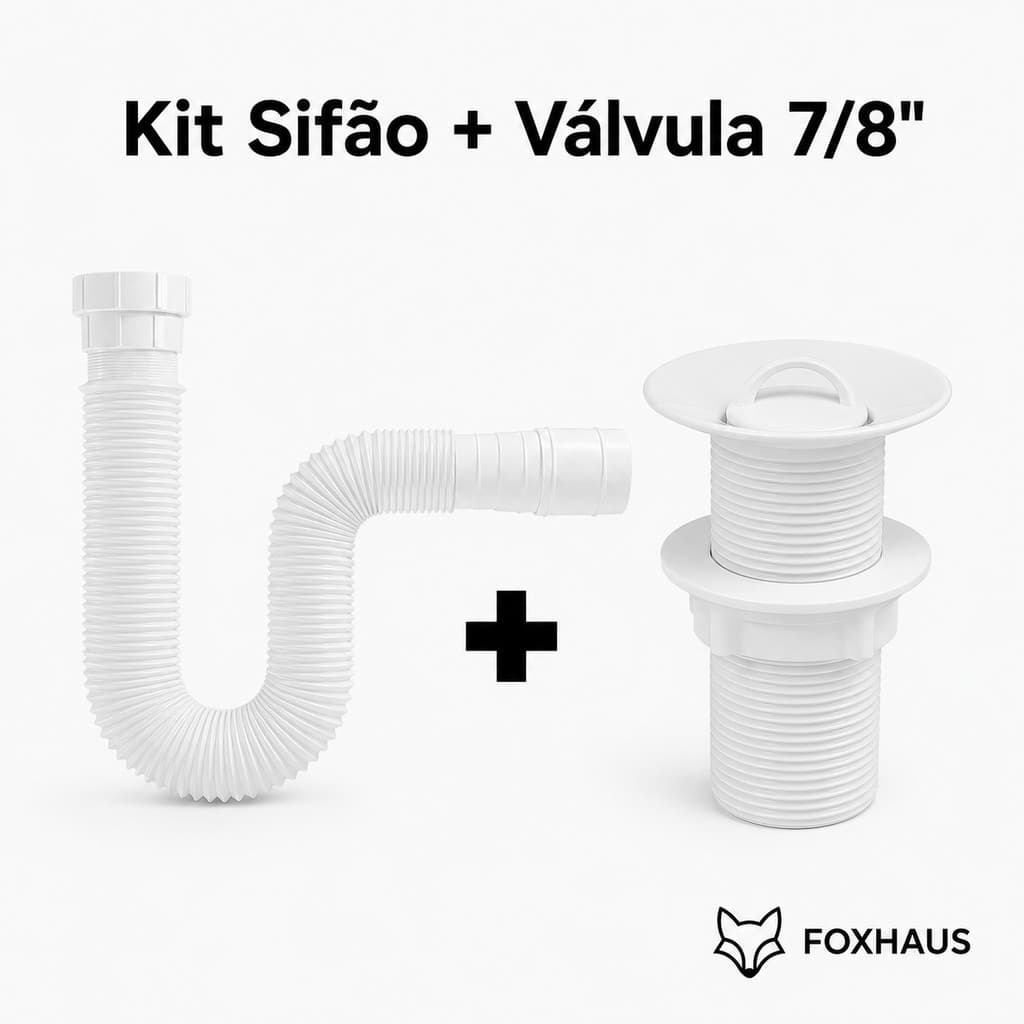 Kit Sifão Sanfonado + Válvula Pia Lavatório Tanque 7/8" Branco