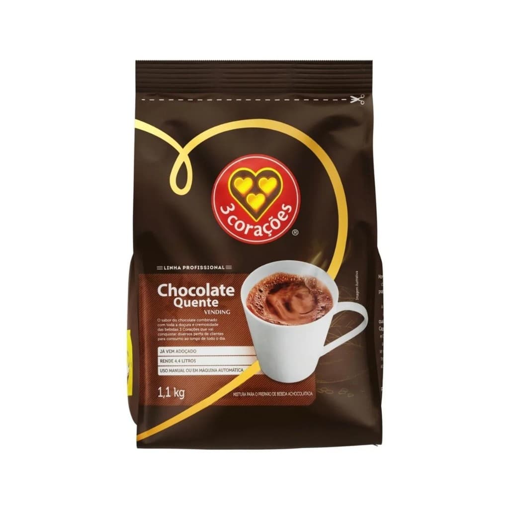 Chocolate Quente 3 Corações Solúvel Vending 1,1 KG