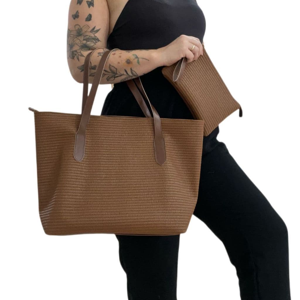 Bolsa Bag Feminina Sacola Grande  De Ombro Praia Verão Com Necessaire