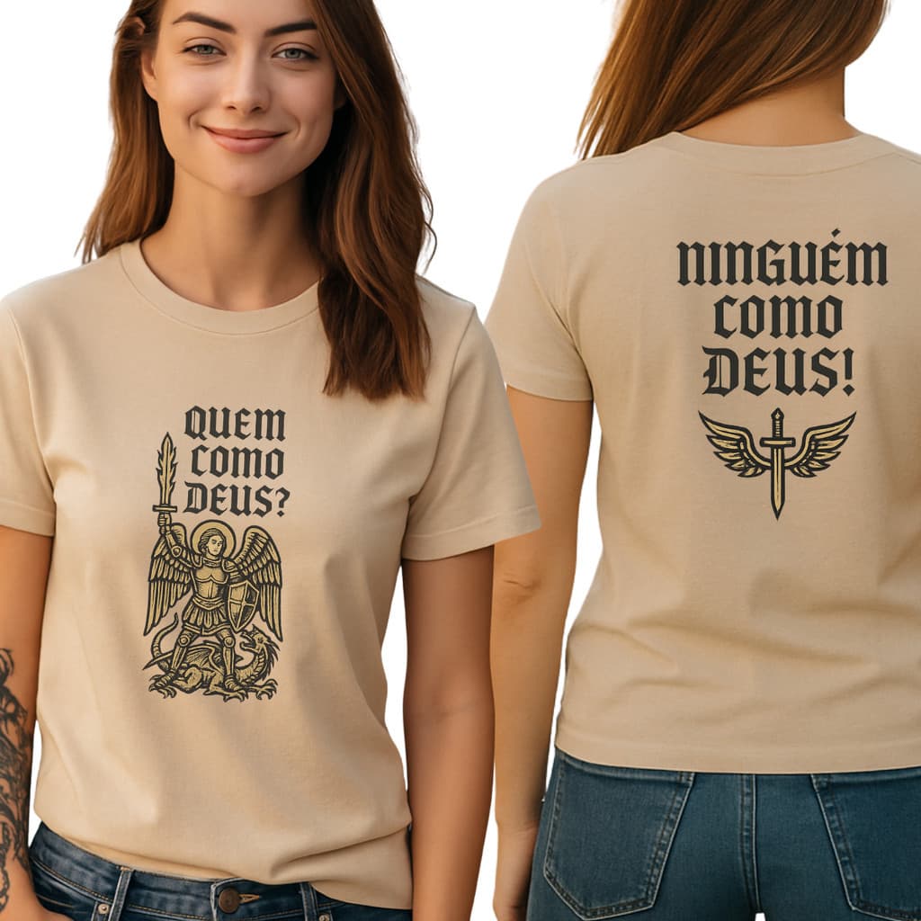 Camiseta São Miguel Arcanjo Algodão Premium Confortável Cristã Casual Macia