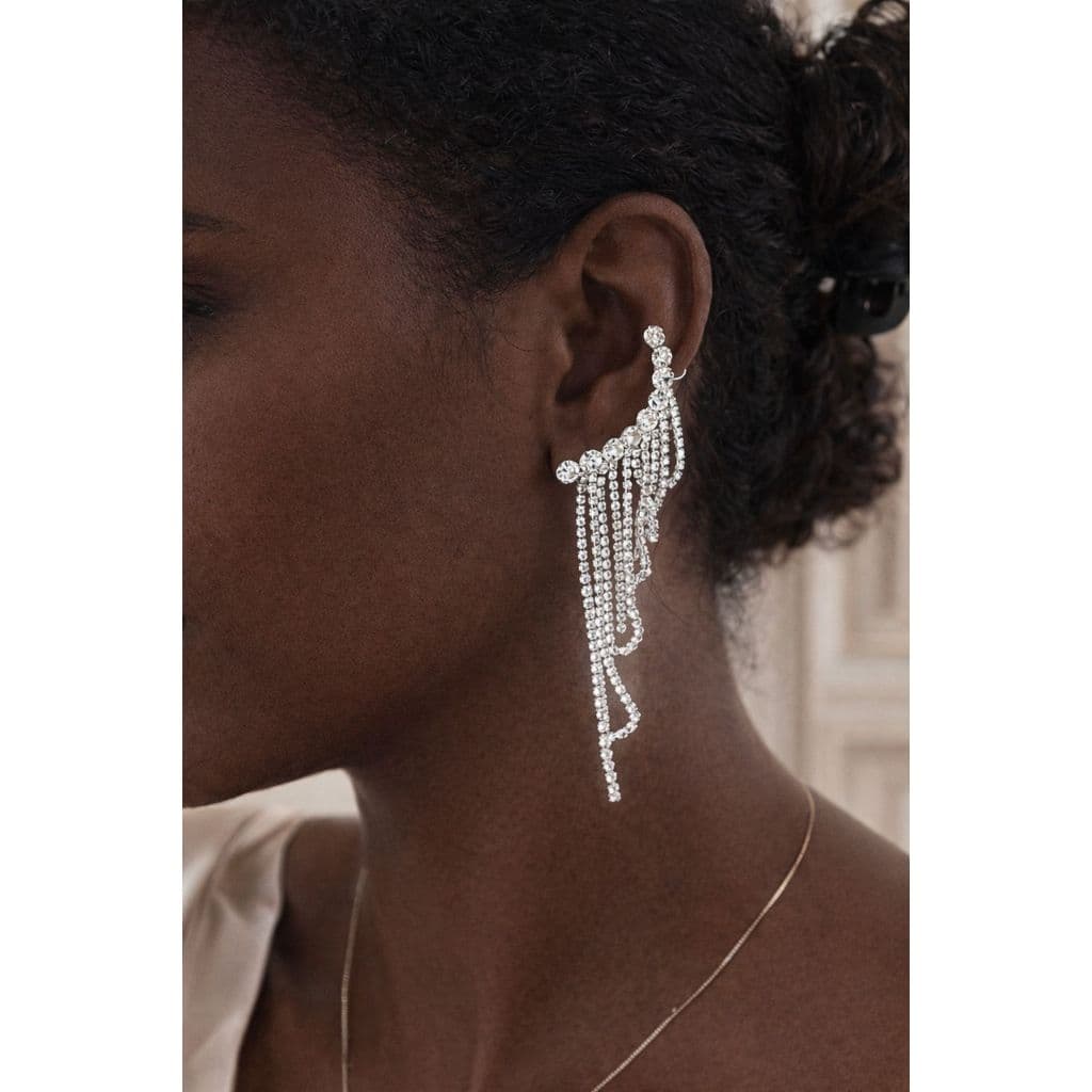 Brincos piercing earcuff folheado a ouro e prata com strass