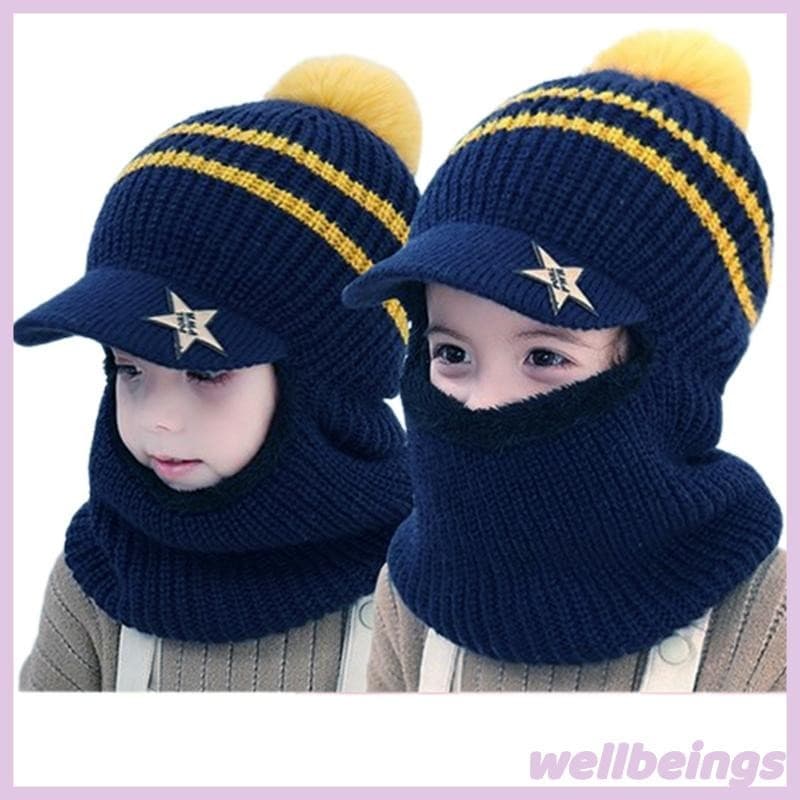 WELL Criança Chapéu Inverno Cachecol Pom Earflap Gorro Forro Lã Aba 2-6a